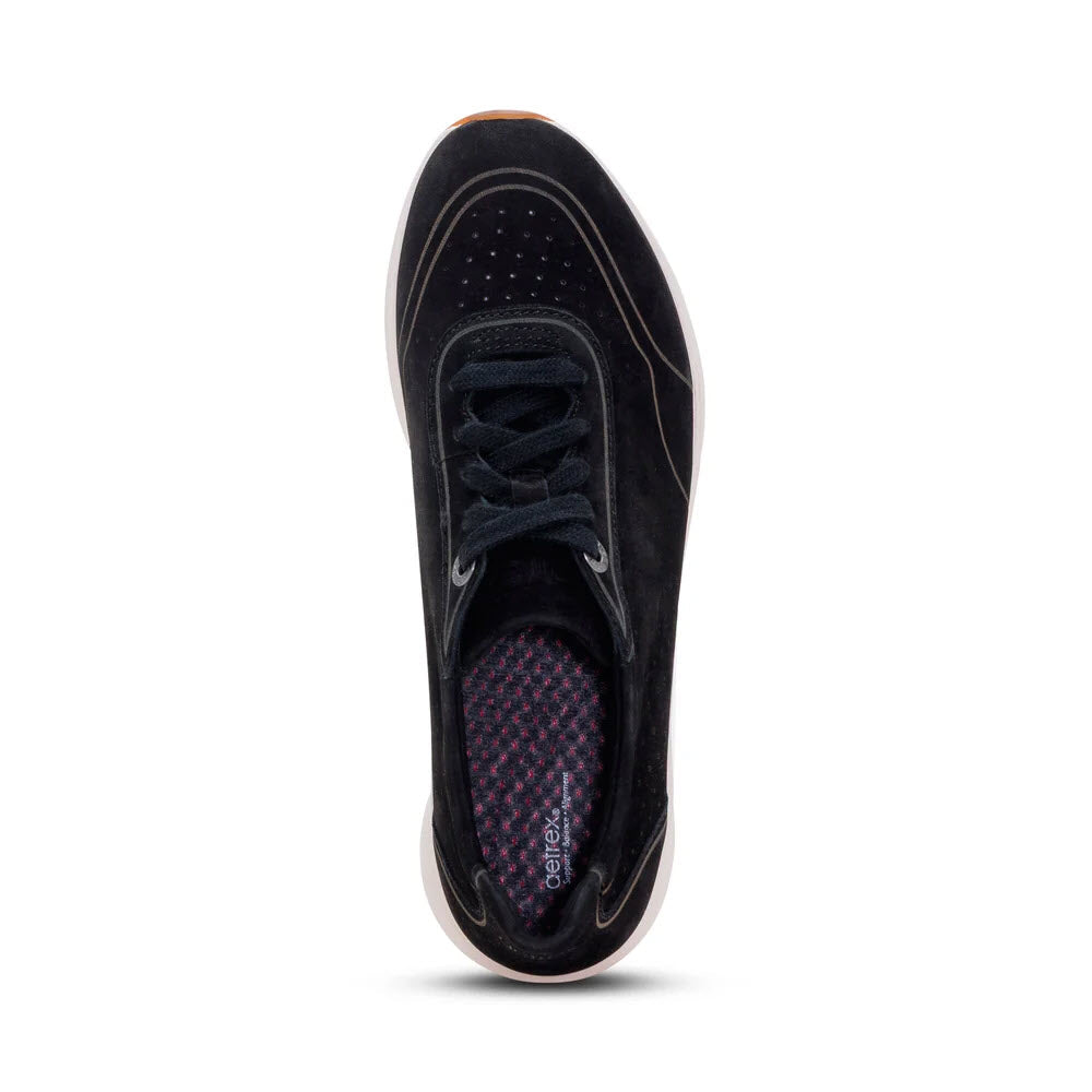AETREX SERENA WIDE PERFORATED NUBUCK SNEAKER BLACK - WOMENS