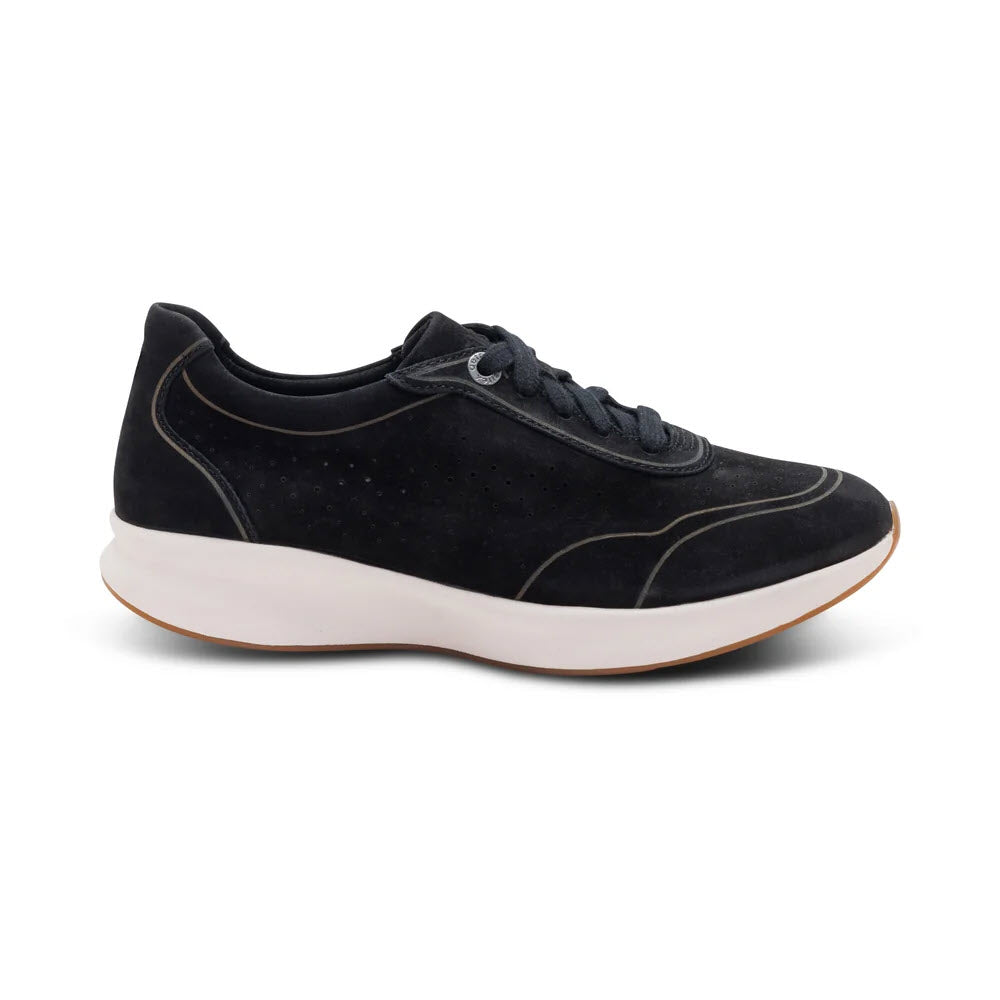 AETREX SERENA WIDE PERFORATED NUBUCK SNEAKER BLACK - WOMENS