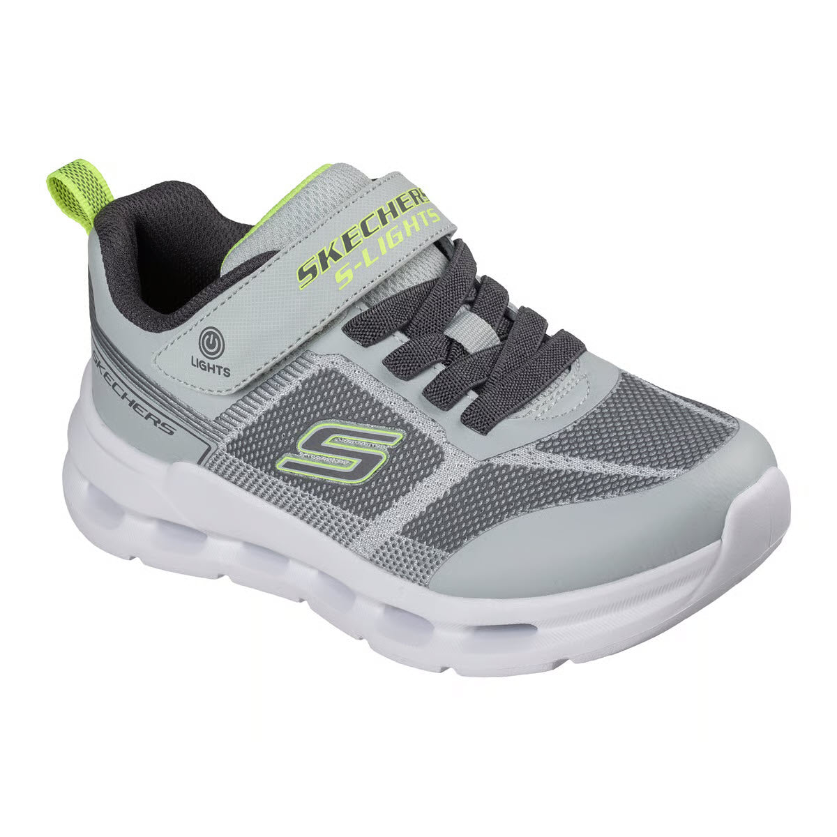 SKECHERS GLIDE STEP LIGHTS GRAY LIME - KIDS