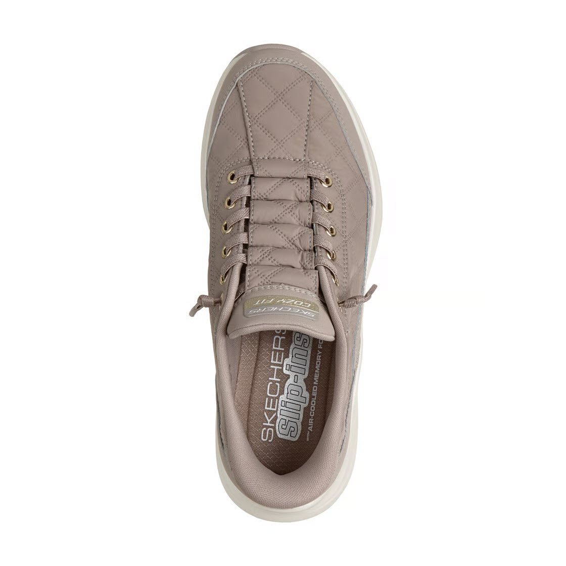 SKECHERS CONTOUR FOAM COZY FIT KNOTTED BUNGEE SLIP IN SOLID TAUPE - WOMENS