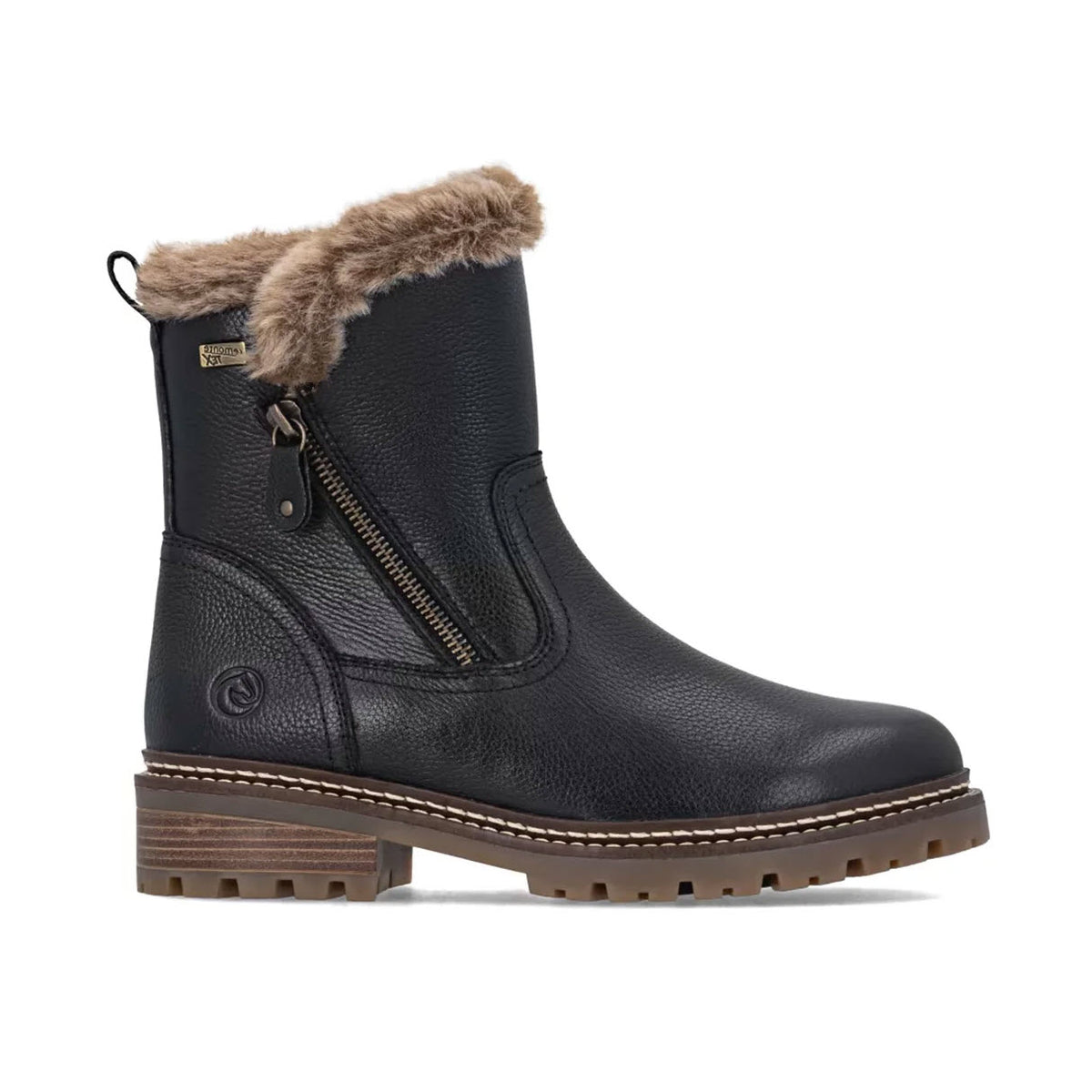 REMONTE LINED ZIP WATERPROOF BOOT ICE GRIP BLACK - WOMENS