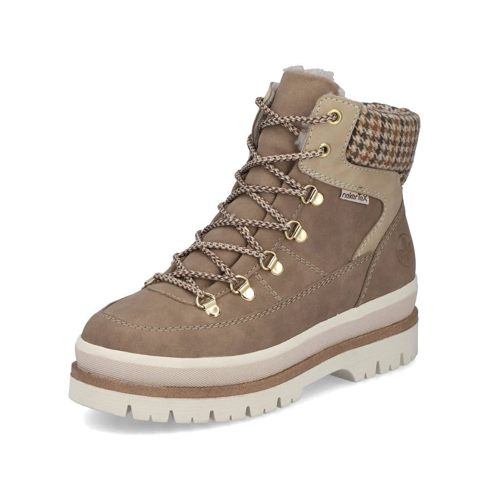 RIEKER PLAID CUFF LUGGED SOLE BOOT TAUPE - WOMENS
