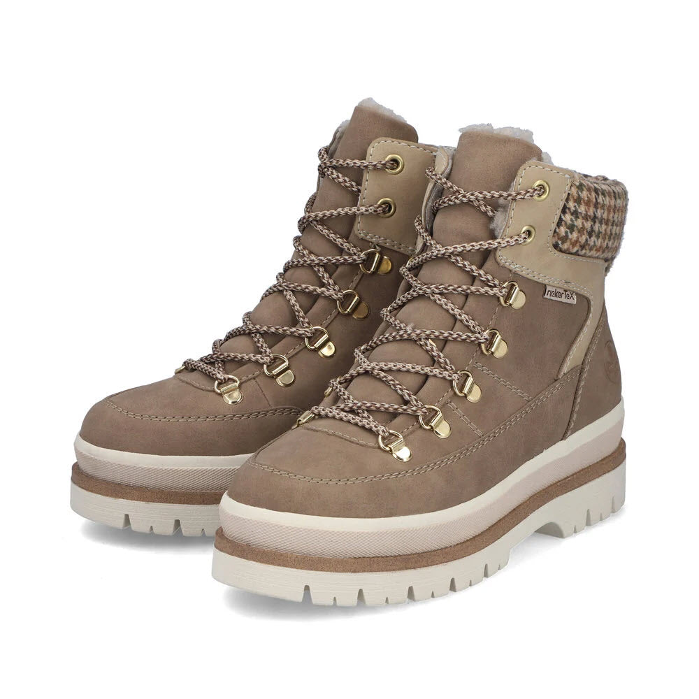RIEKER PLAID CUFF LUGGED SOLE BOOT TAUPE - WOMENS