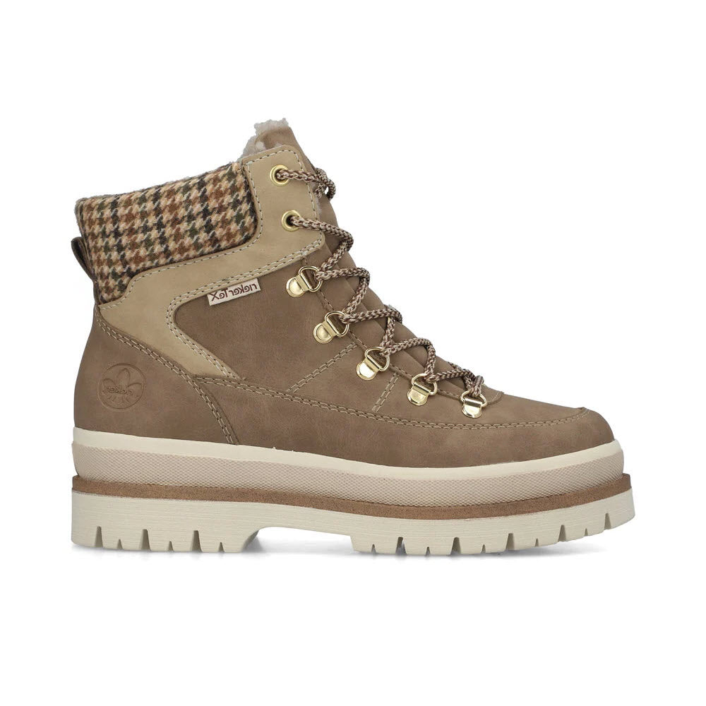 RIEKER PLAID CUFF LUGGED SOLE BOOT TAUPE - WOMENS