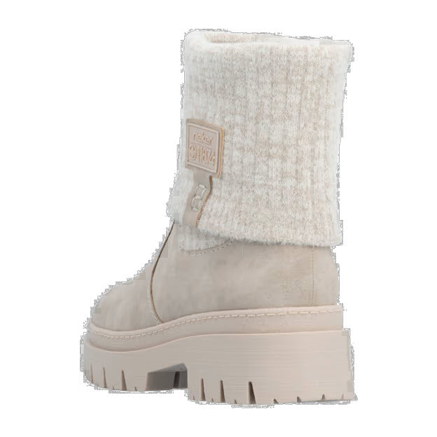 RIEKER KNIT TOP FOLD OVER LUGGED BOOT CREAM - WOMENS