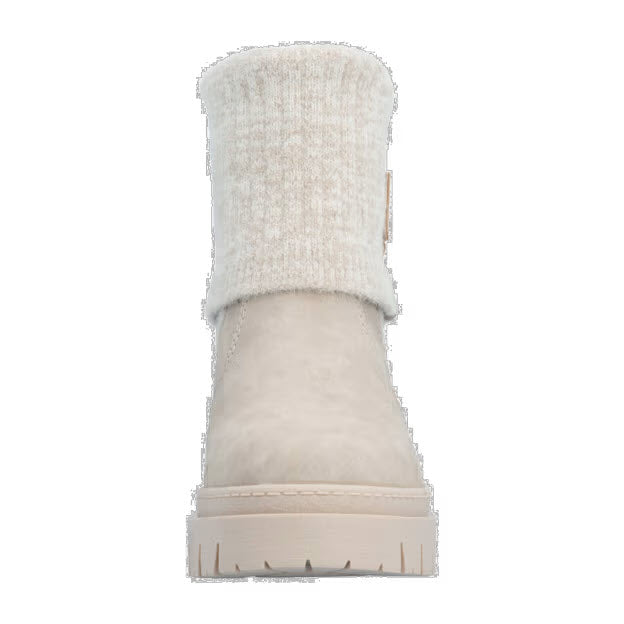 RIEKER KNIT TOP FOLD OVER LUGGED BOOT CREAM - WOMENS