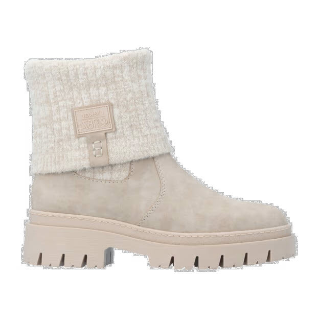 RIEKER KNIT TOP FOLD OVER LUGGED BOOT CREAM - WOMENS