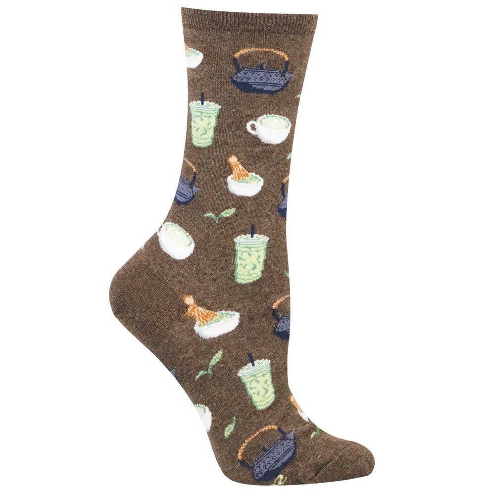 SOCKSMITH MUCHO MATCHA CREW SOCKS BROWN - WOMENS
