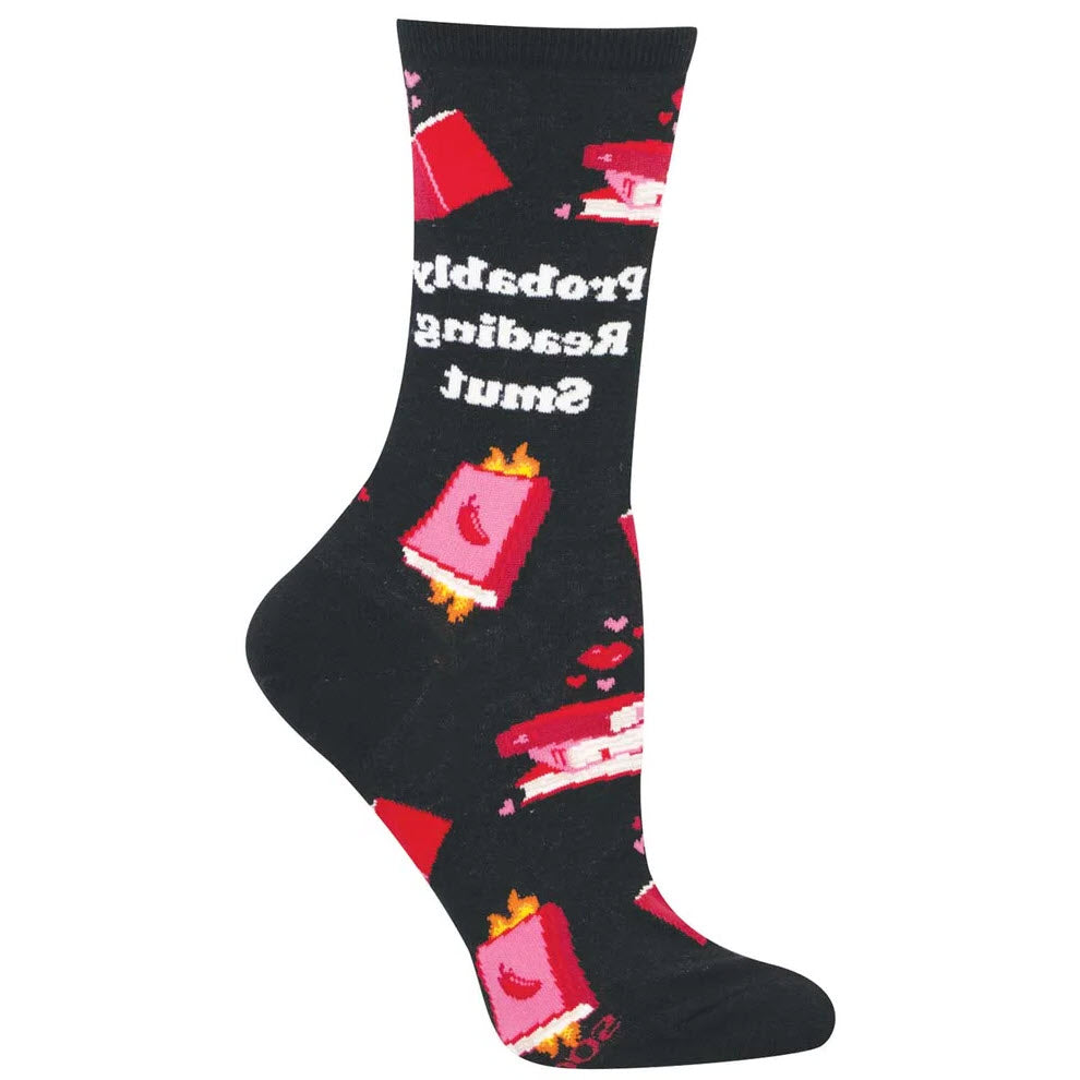 SOCKSMITH PROBABLY READING SMUT CREW SOCKS BLACK - WOMENS