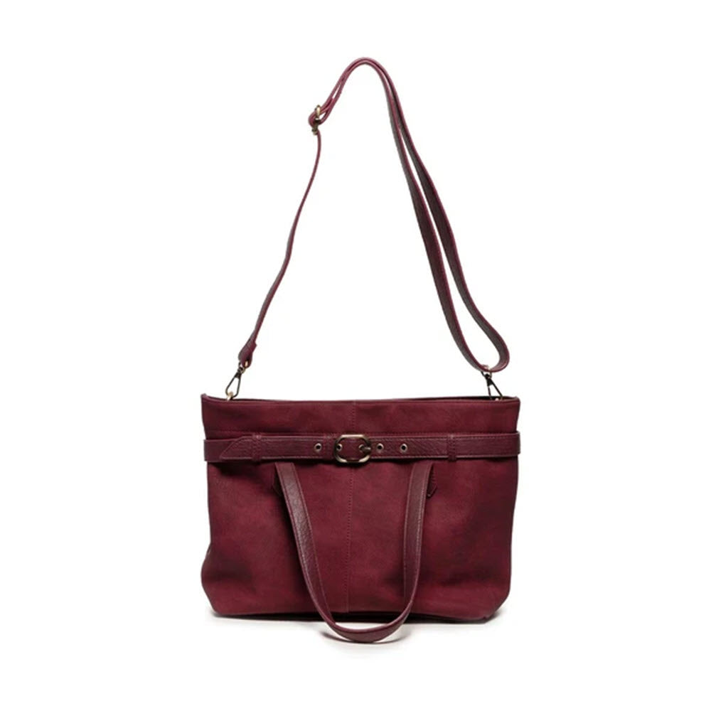 JOY SUSAN GENEVA MEDIUM BELTED TOTE CROSSBODY BAG BORDEAUX