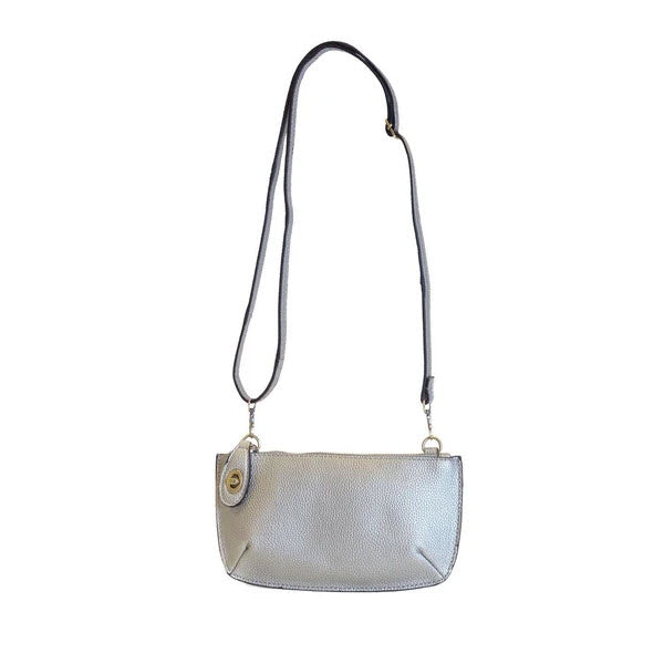 JOY SUSAN MINI CROSSBODY WRISTLET CLUTCH SILVER METALLIC POLISH