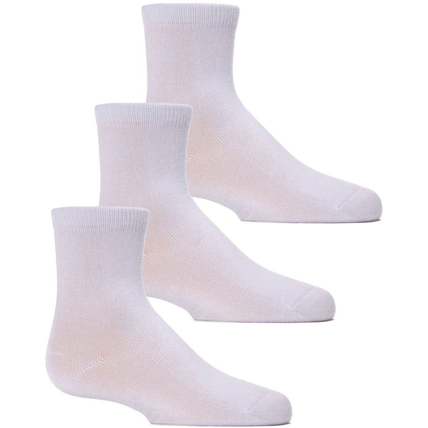MEMOI MID CUT SOCK 3 PACK WHITE - KIDS