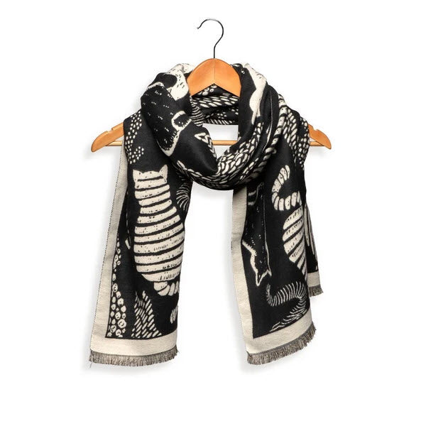 JOY SUSAN IVORY MULTI PRINTED CAT REVERSIBLE SCARF