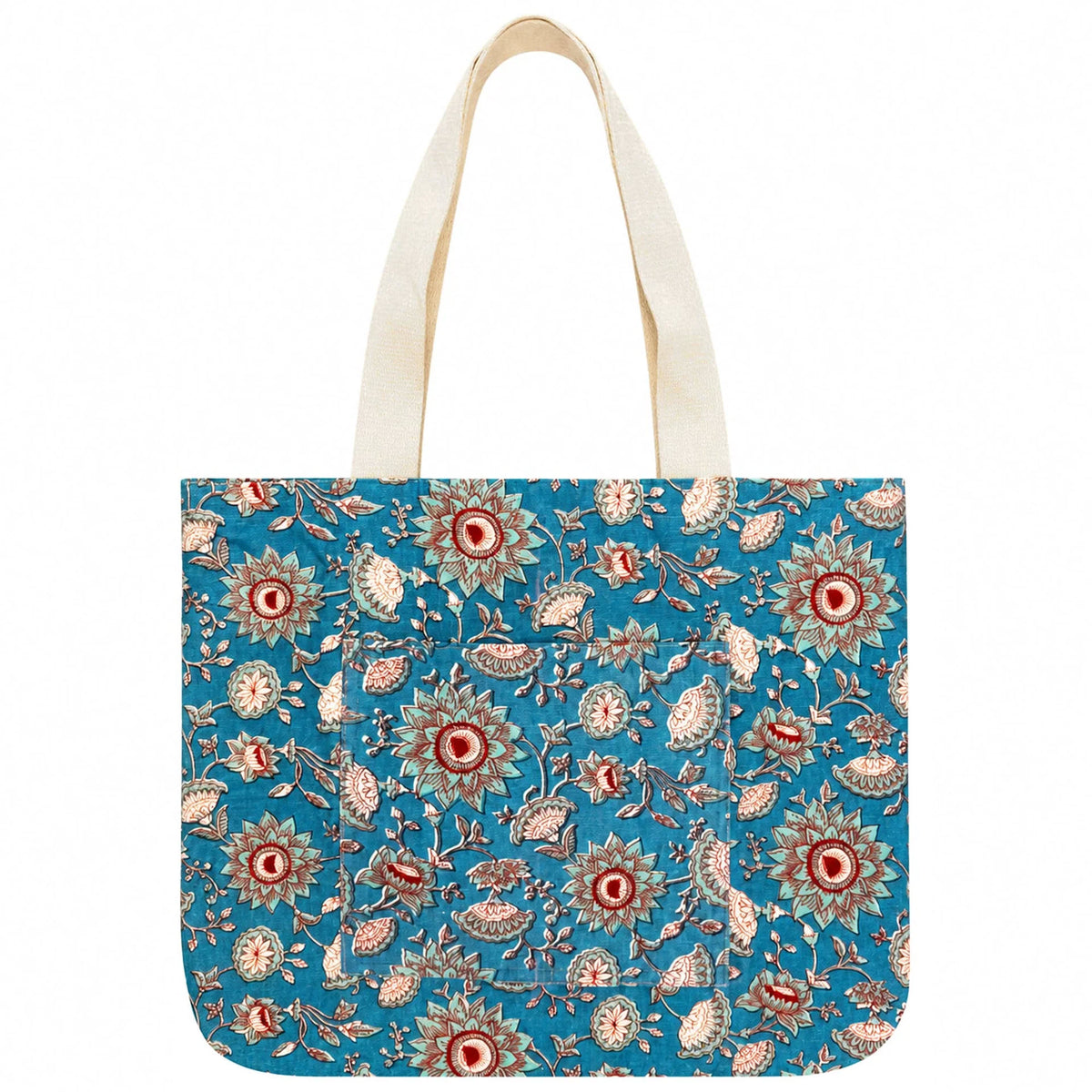 ANJU CANVAS POCKET TOTE DENIM FLORAL