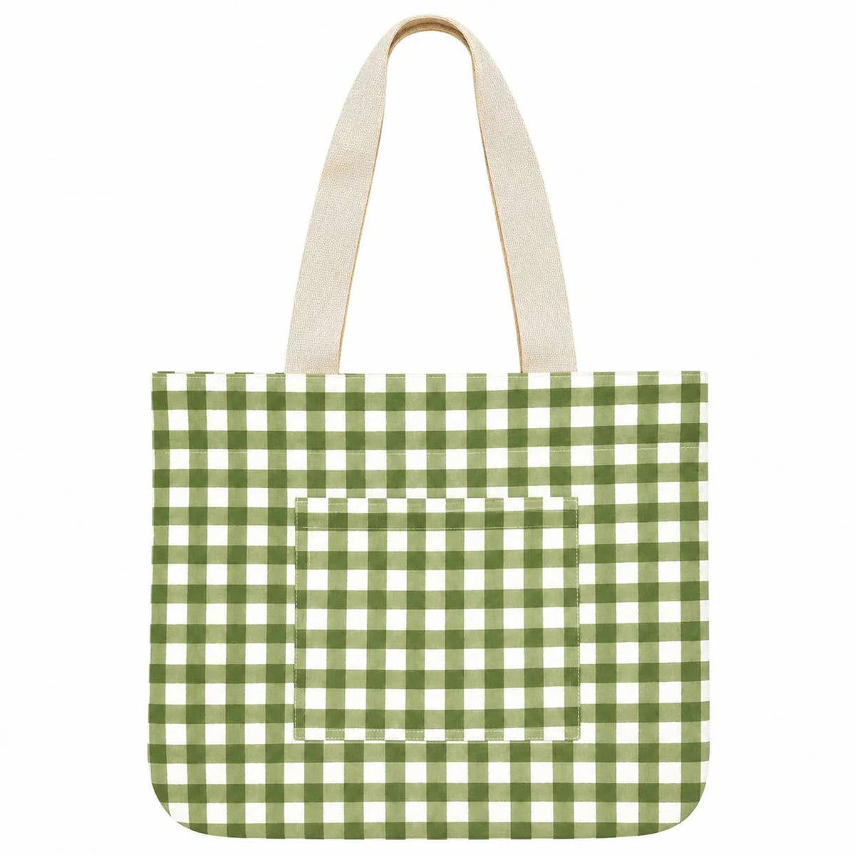 ANJA CANVAS POCKET TOTE GREEN GINGHAM