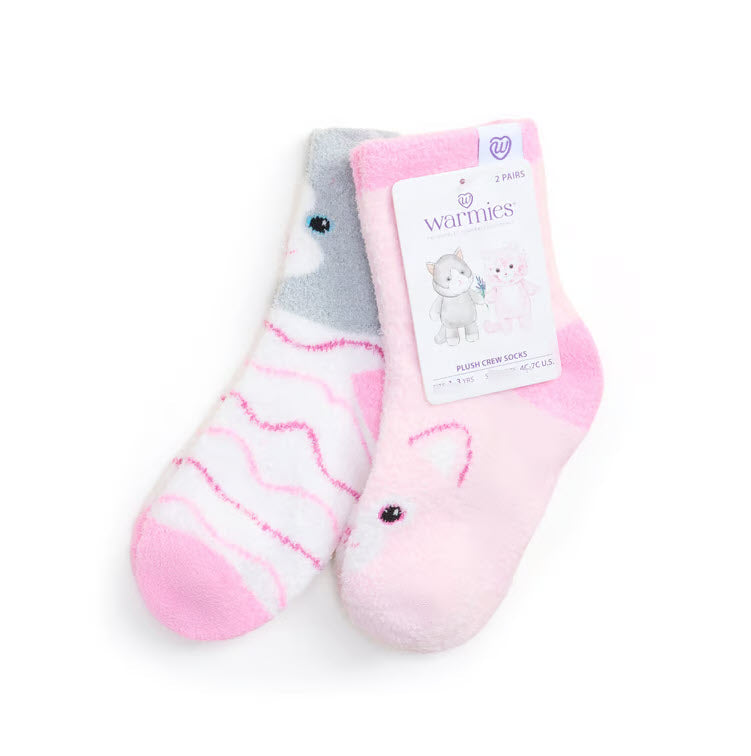 WARMIES PINK KITTEN CREW SOCKS SET SM 3-5 YEARS