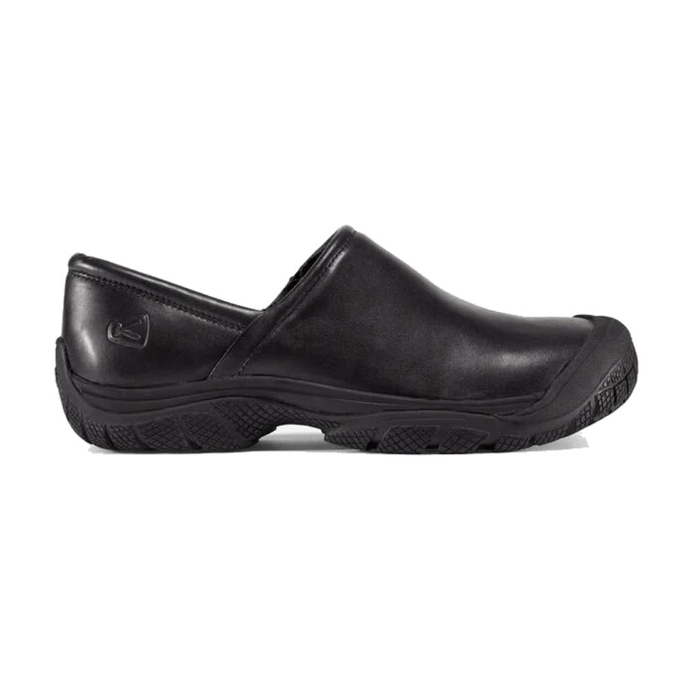 Keen PTC Slip-On Black II shoe with a low heel and round toe design, featuring a slip-resistant outsole.