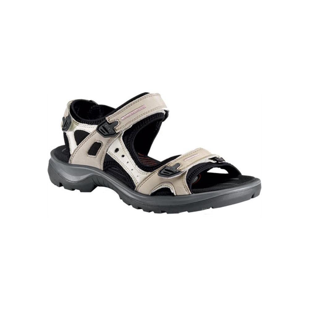 Men&#39;s Ecco Yucatan White sandals with adjustable straps on a white background.