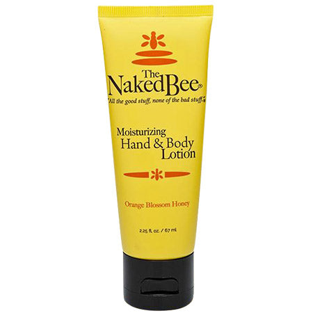 A tube of THE NAKED BEE ORANGE BLOSSOM LOTION 2.25OZ with orange blossom honey scent and hyaluronic acid.