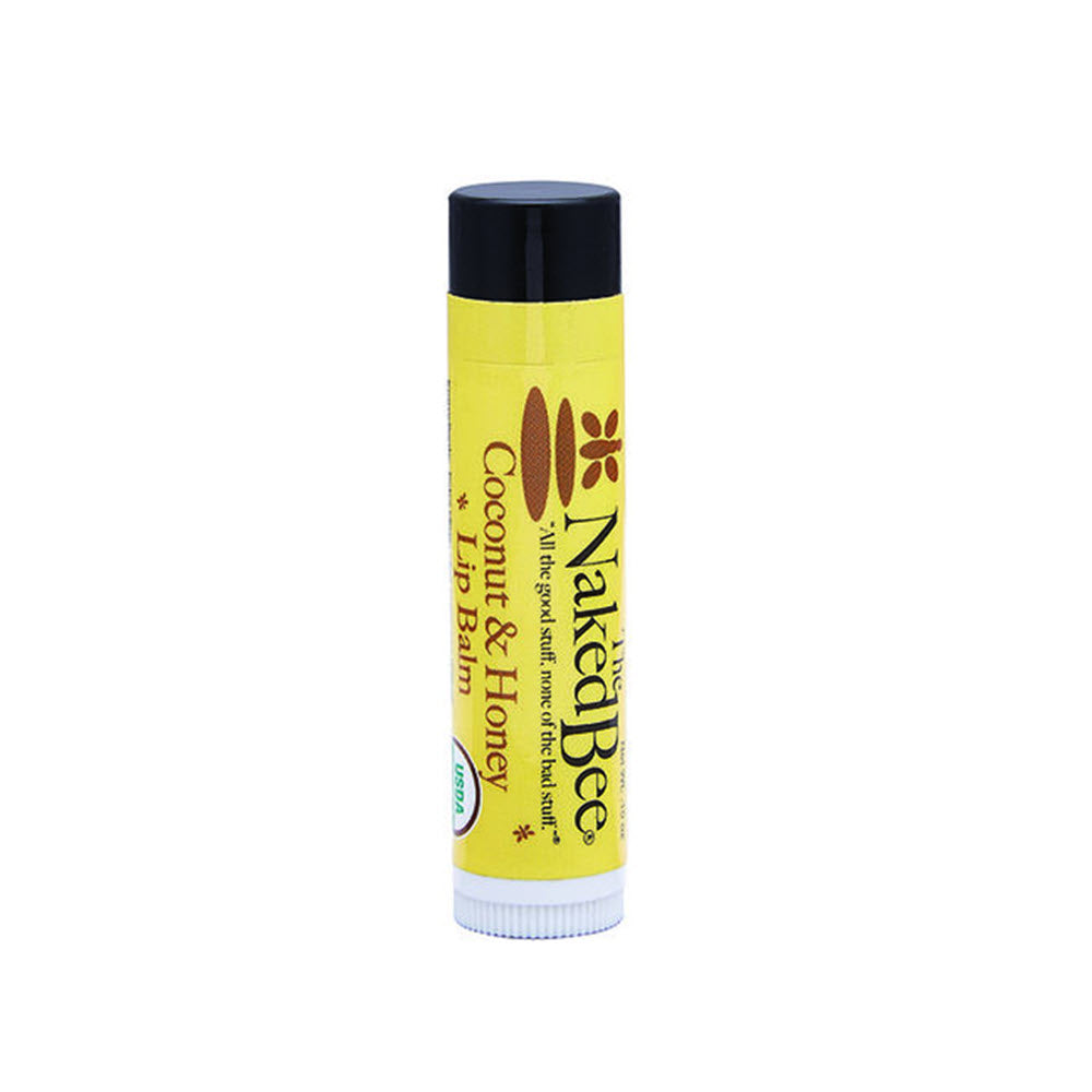 Tube of Naked Bee THE NAKED BEE LIP BALM COCONUT HONEY lip balm with organic olive oil.