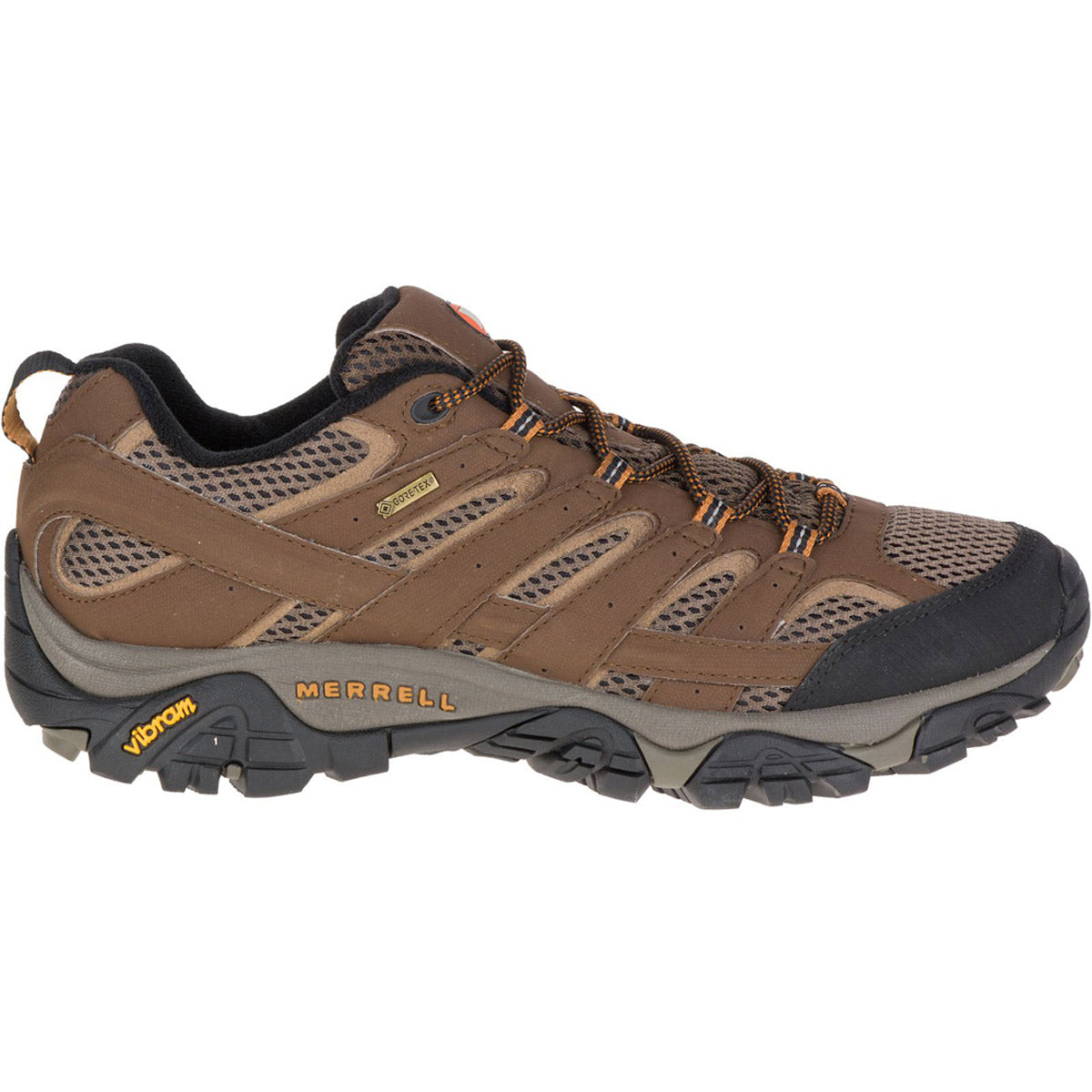 A single Merrell MERRELL MOAB 2 LOW GTX EARTH - MENS hiking shoe with Vibram traction sole.