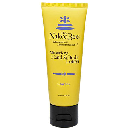 A tube of THE NAKED BEE 2.25OZ LOTION CHAI TEA, featuring moisturizing hand and body lotion with organic Aloe Vera and a chai tea scent.