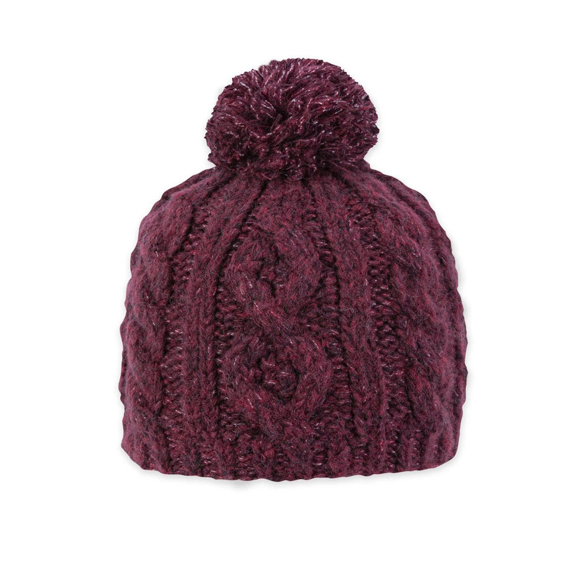 A Pistil Riley Beanie in plum with a pom-pom on top, isolated on a white background.