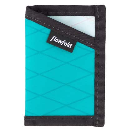 A teal Flowfold brand Flowfold Minimalist Card Holder Aqua with a minimalist design.