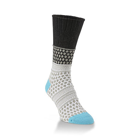 A single Worlds Softest Weekend Gallery Textured Crew Jester women's patterned sock displayed against a white background.