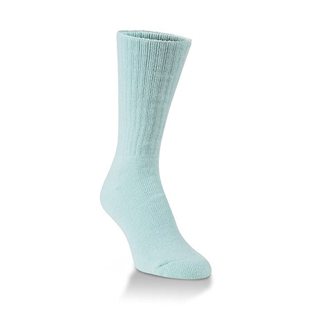 A single Worlds Softest Classic Crew Sea Salt women&#39;s crew sock with a cushioned footbed displayed against a white background.
