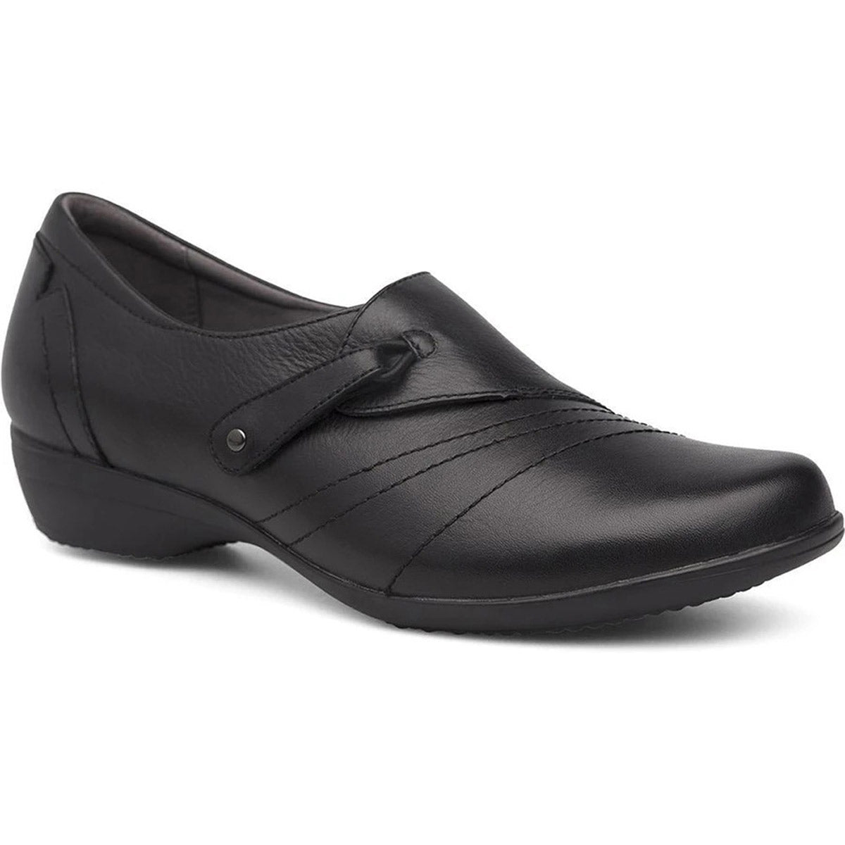Black leather Dansko Franny comfort shoe with a low heel and a button detail.
Product Name: DANSKO FRANNY MILLED NAPPA BLACK - WOMENS
Brand Name: Dansko
