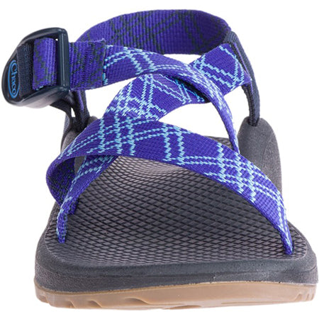 A single Chaco women&#39;s Z/Cloud Pursuit Royal 325126 sport sandal with patterned purple straps and a sturdy sole.