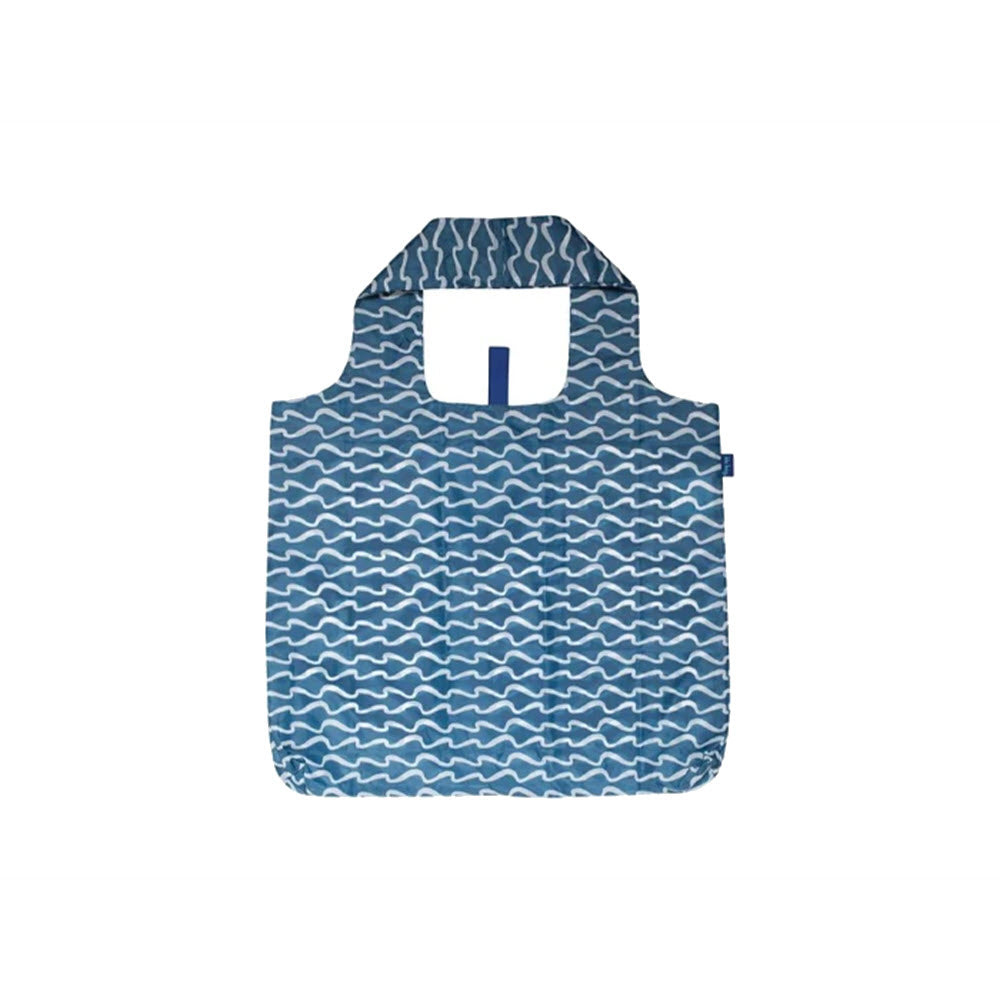 Blue Rockflowerpaper Blue Bag Surf Blue tote with a wave pattern design, perfect as a reusable shopping bag for farmers markets.