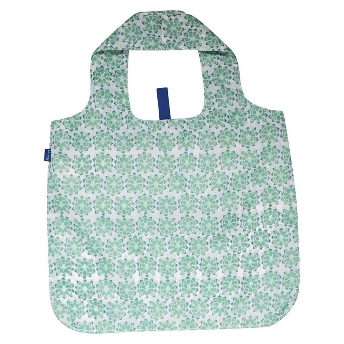 Rockflowerpaper reusable shopper with a green floral pattern on a white background.