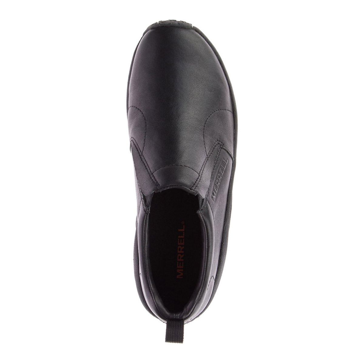 Black Merrell Jungle Moc Leather 2 slip-on shoe, top view.
Product Name: MERRELL JUNGLE MOC LEATHER 2 BLACK - MENS
Brand Name: Merrell
