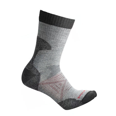 A single gray Smartwool PHD PRO LIGHT CREW MEDIUM GREY hiking sock with reinforced heel and toe areas.