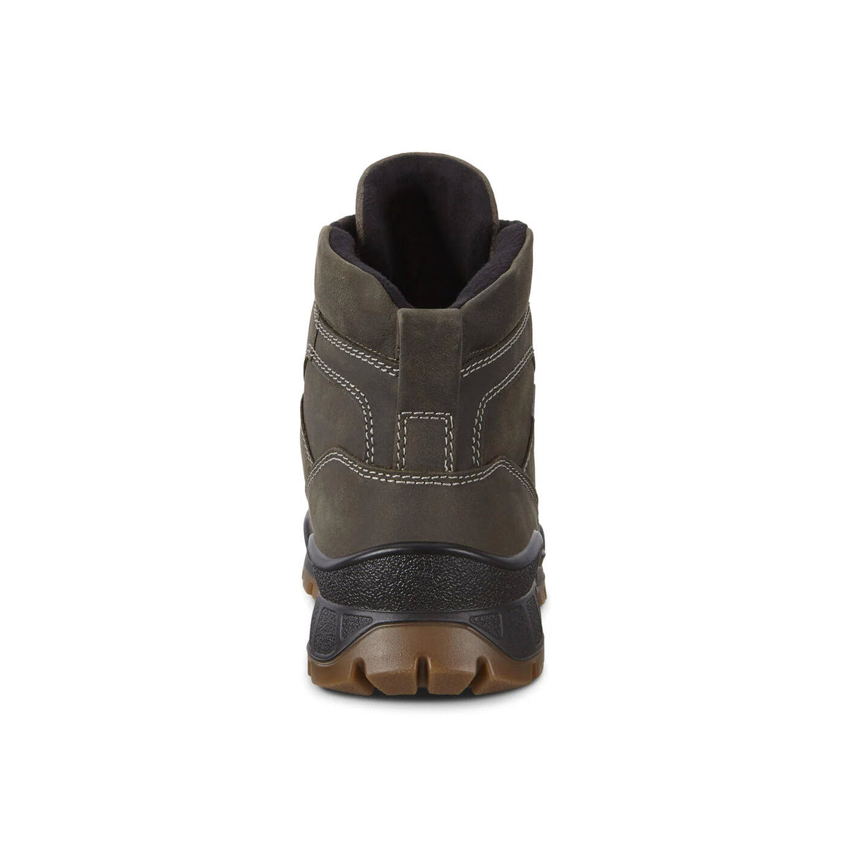 Rear view of a single olive green ECCO TRACK 25 PRIMALOFT BOOT BROWN - MENS hiking boot.