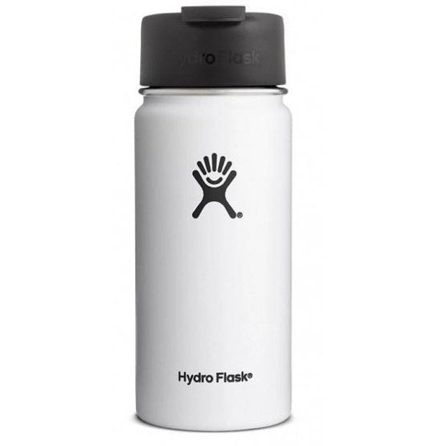 Hydro Flask 16oz wide mouth water bottle with logo and TempShield insulation.
