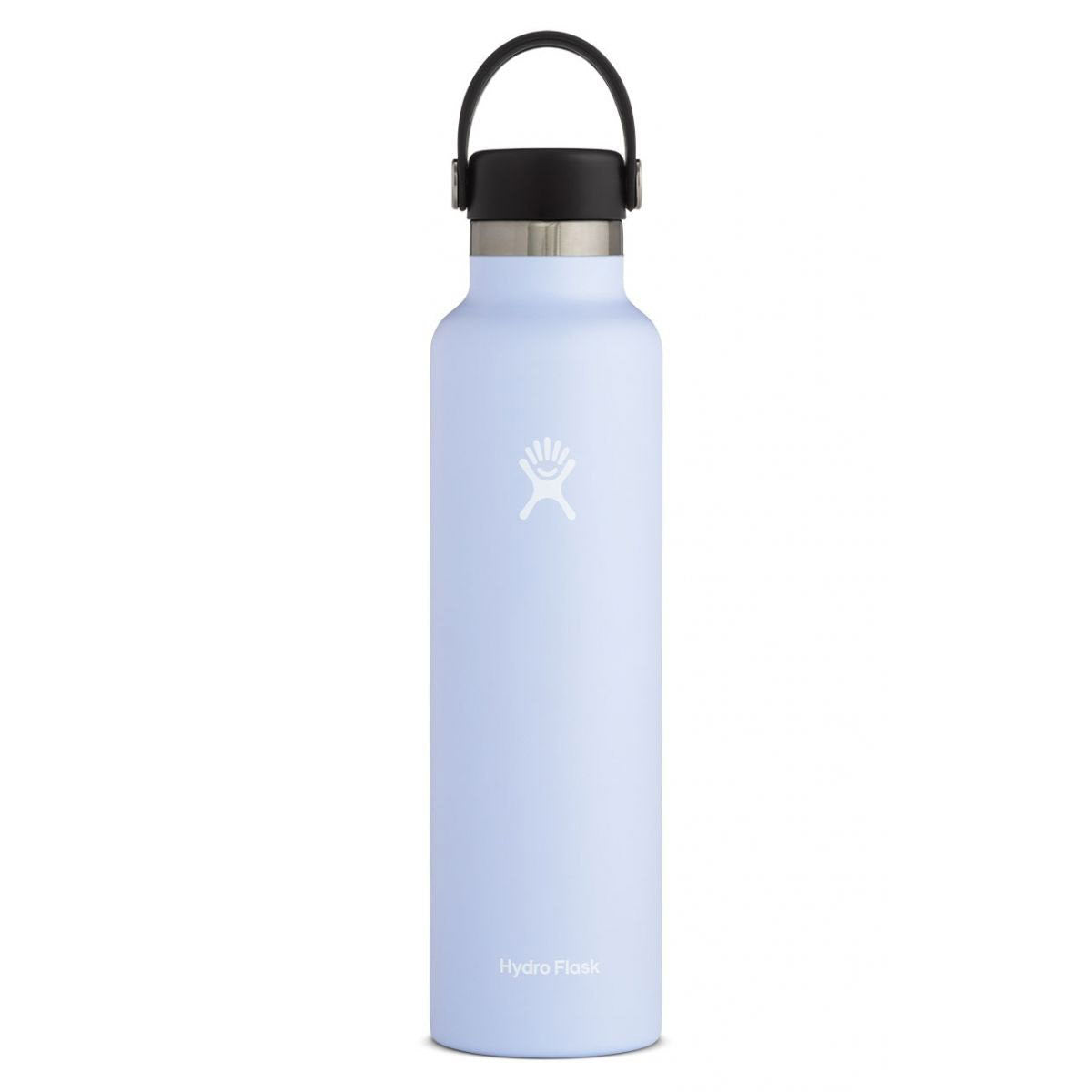 A light blue Hydro Flask 24oz water bottle with a Pro-Grade stainless steel cap.