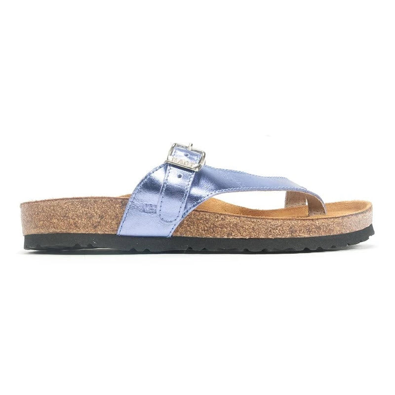 Single Naot Tahoe Purple Mirror Leather - Women&#39;s sandal with buckle on a white background.