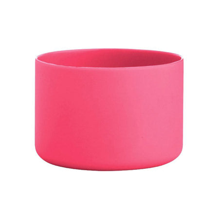 Pink silicone cylindrical container with a solid color and smooth texture, such as the Hydro Flask Bottle Boot Small Watermelon.