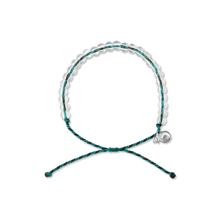 Adjustable 4Ocean Sea Otter bracelet with teal beads and a silver charm on a white background, supporting Sea Otter Conservation.