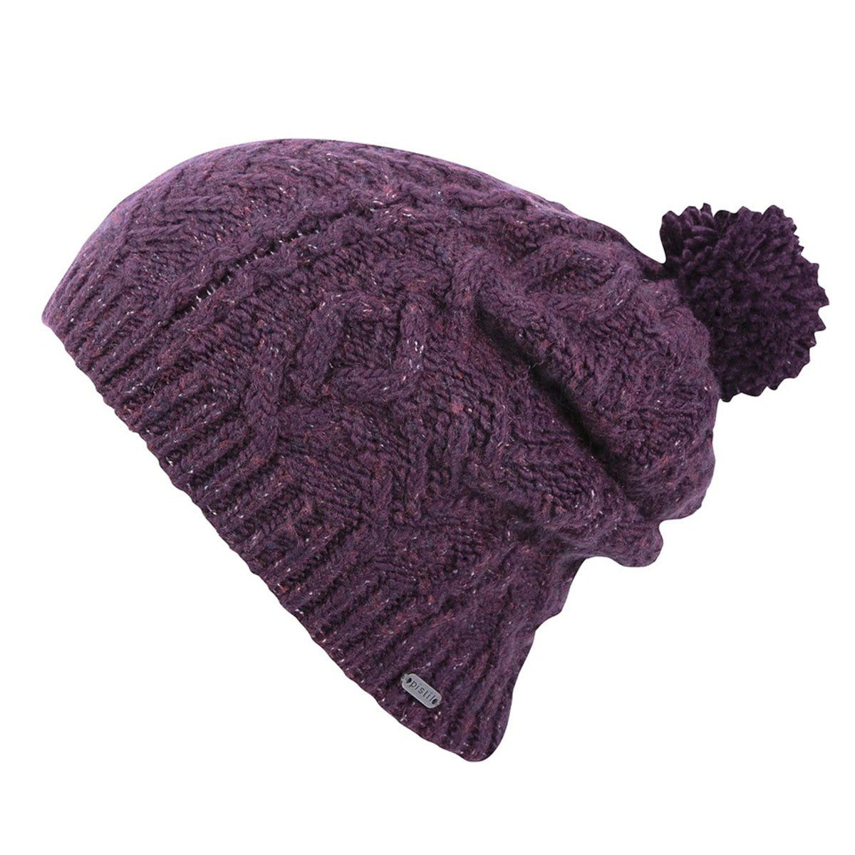 A Pistil MIO SLOUCH HAT PLUM with a pompom on a white background.