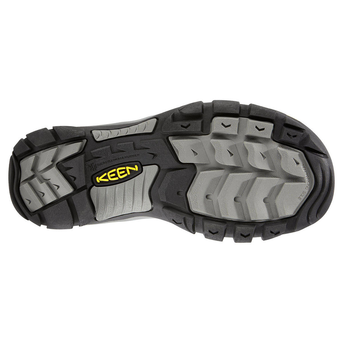 Durable Keen KEEN.Dry waterproof outsole of a hiking shoe with tread pattern and brand logo.