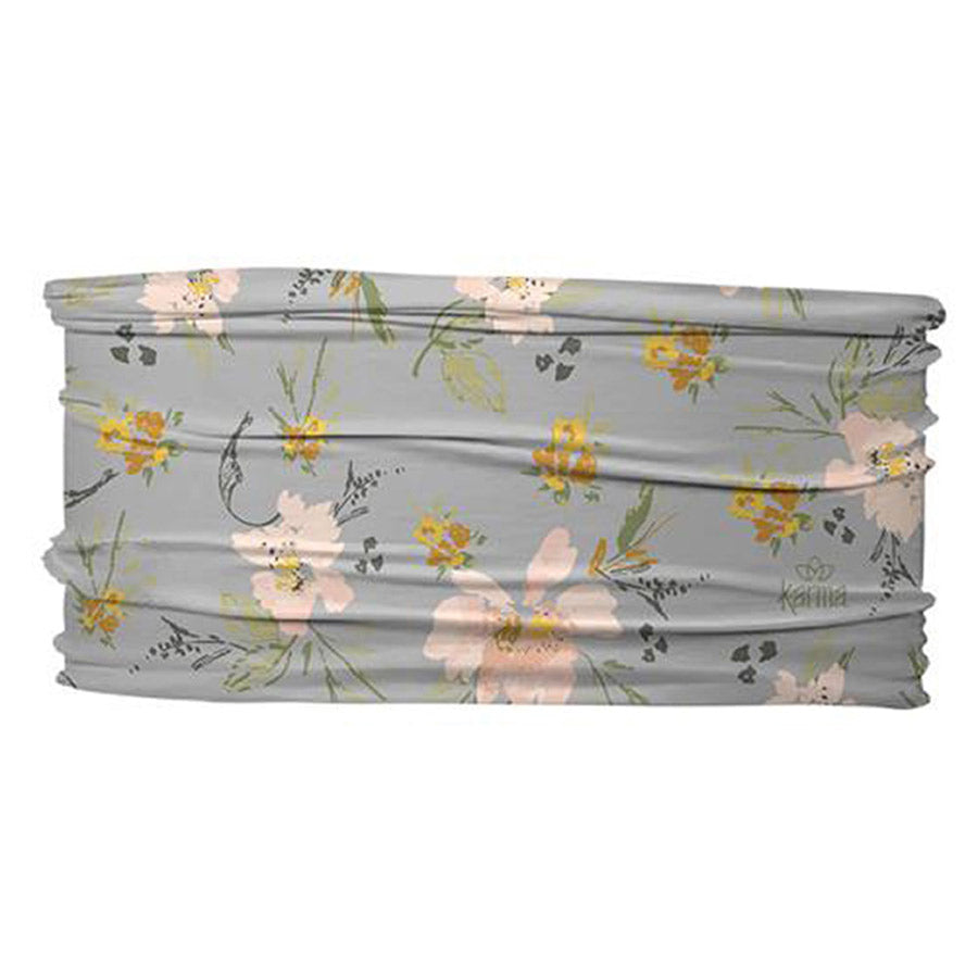 Floral patterned Karma Thin Headband Antique Grey Floral on a white background.