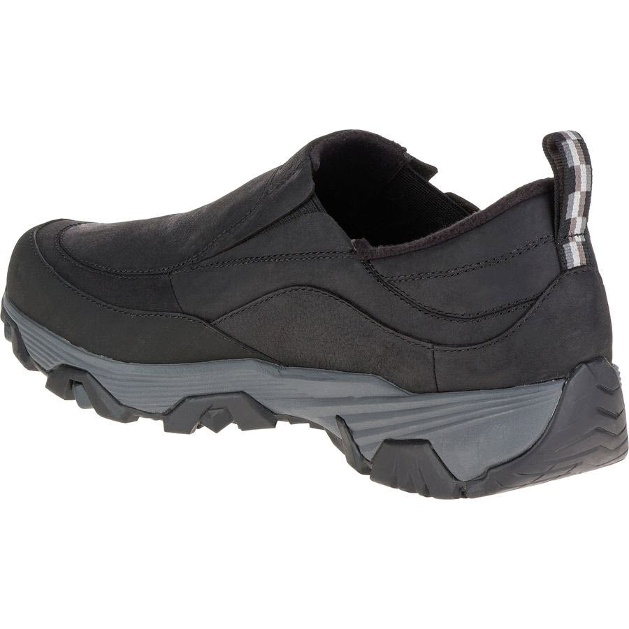 Merrell black waterproof slip-on casual shoe with a thick sole and textile accents.