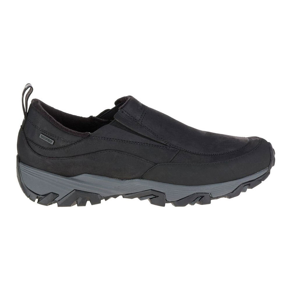 Merrell black waterproof slip-on casual shoe with a chunky Vibram® Arctic Grip™ outsole.