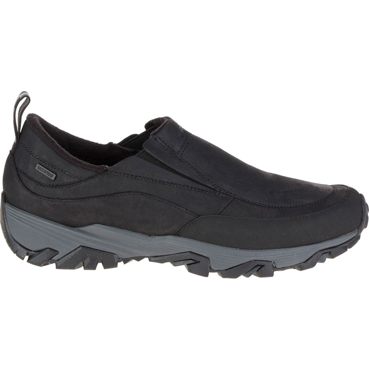 Merrell black waterproof slip-on casual shoe with a thick sole.