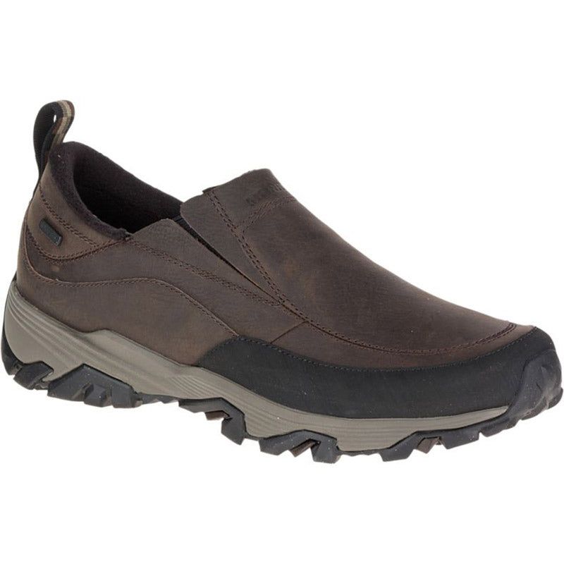 Replace the product in the sentence with the given product name and brand name:
Sentence: Merrell COLDPACK ICE + MOC WP brown waterproof slip-on outdoor shoe with rugged sole.