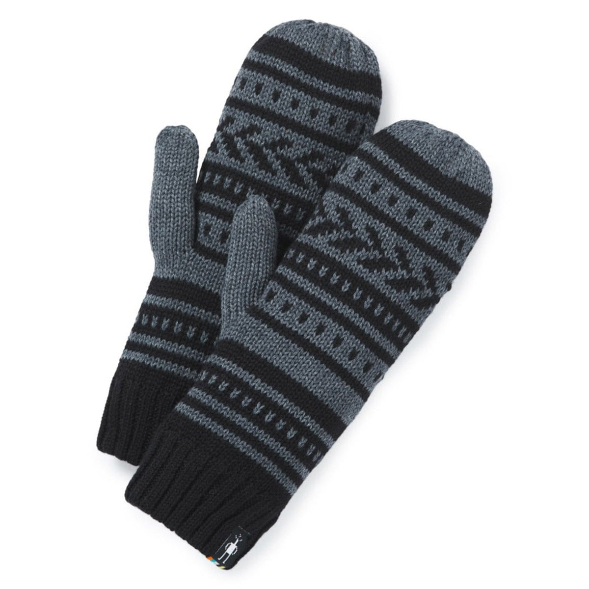 A pair of Smartwool Chair Lift Mittens in black with a dark and light grey fair isle pattern.
